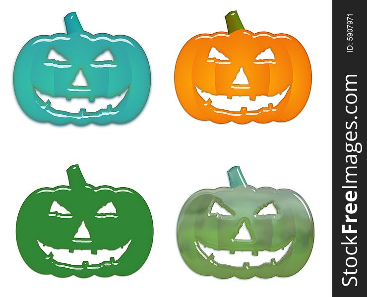 Aqua glassy jack o Lantern Halloween pumpkins. Aqua glassy jack o Lantern Halloween pumpkins