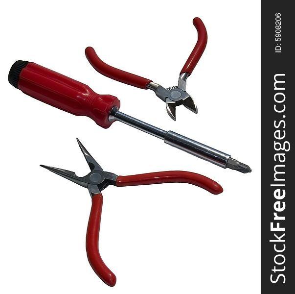 Screwdriver, cutting pliers, tongs on a white background. Screwdriver, cutting pliers, tongs on a white background