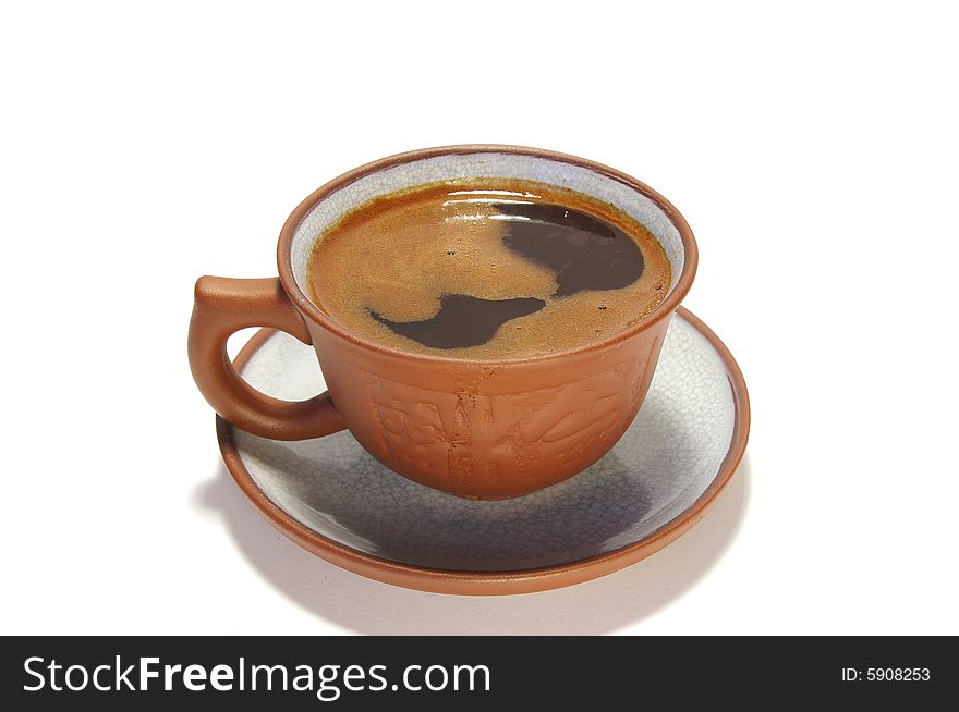 Ceramic cup of coffee isolated on white background