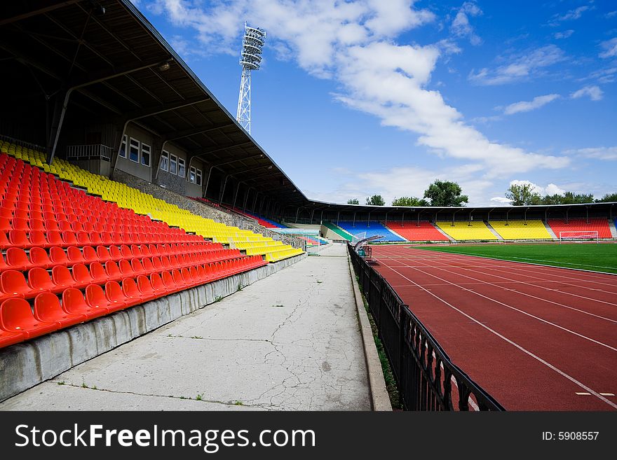 Beautiful modern stadium in solar summer day