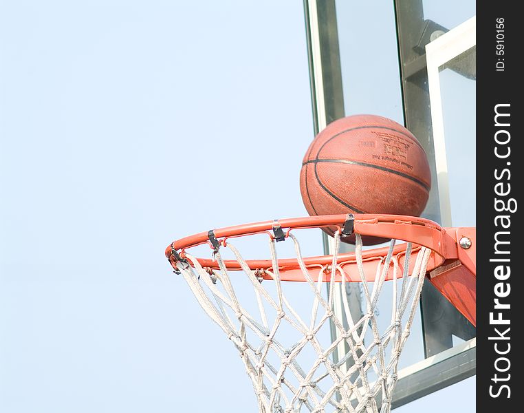 Basketball shot going into hoop