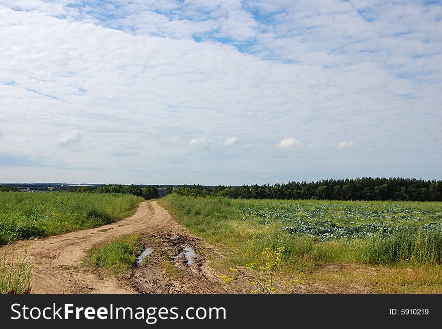 Winding dirty road with a pool. Winding dirty road with a pool