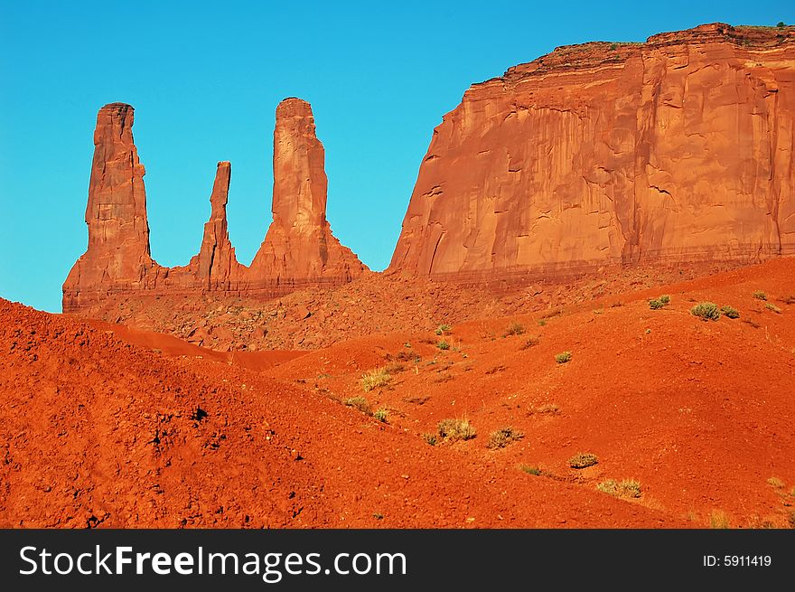 Three Sisters formation in Monument Valley.