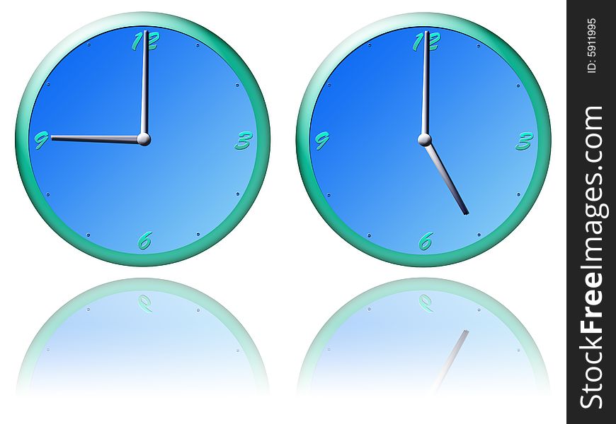 Clocks showing working time on white background