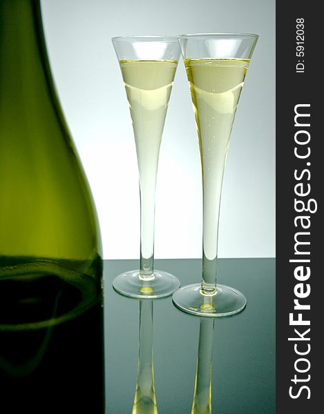 Sparkling wine isolated against a white background