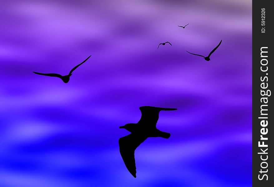 Birds silhouette flying in a cloudy sky. Birds silhouette flying in a cloudy sky
