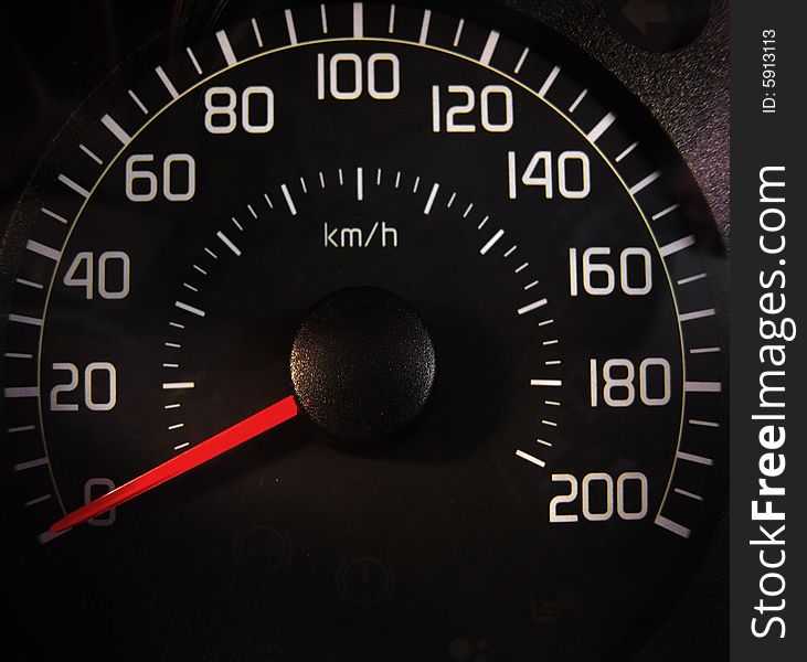 A speedometer in KM/hour from zero to 200