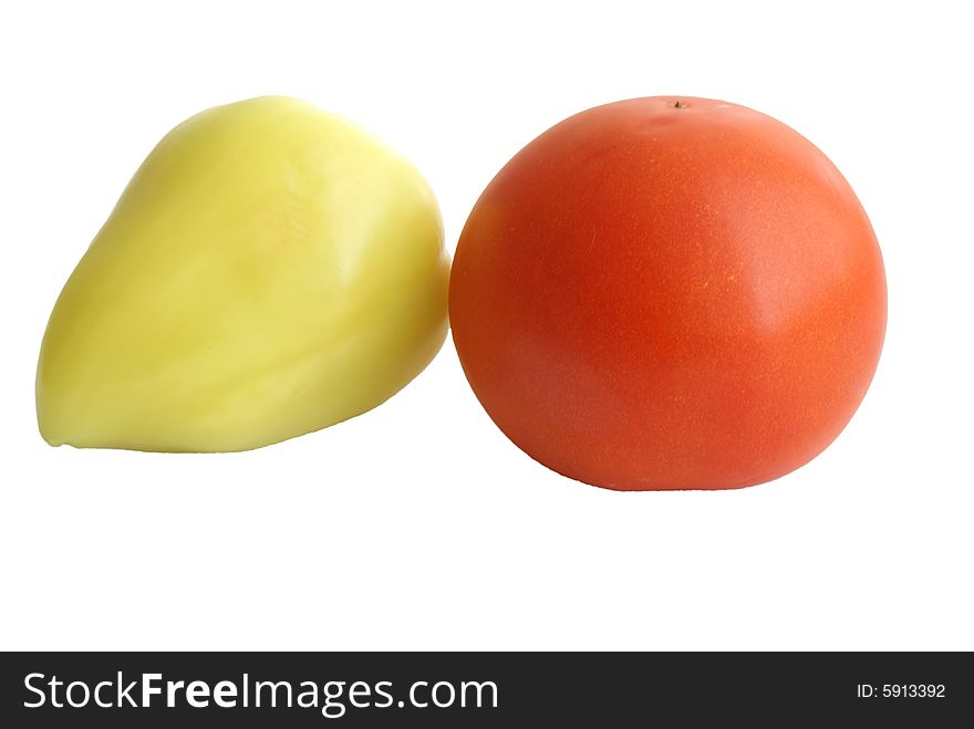 Yellow pepper and red tomato. Yellow pepper and red tomato