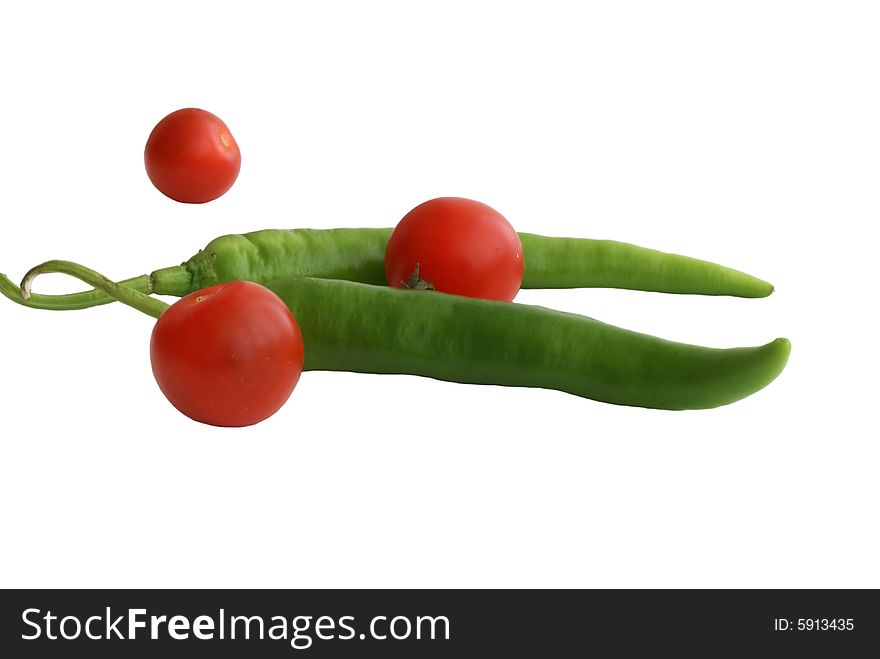 Green pepper and red tomato. Green pepper and red tomato