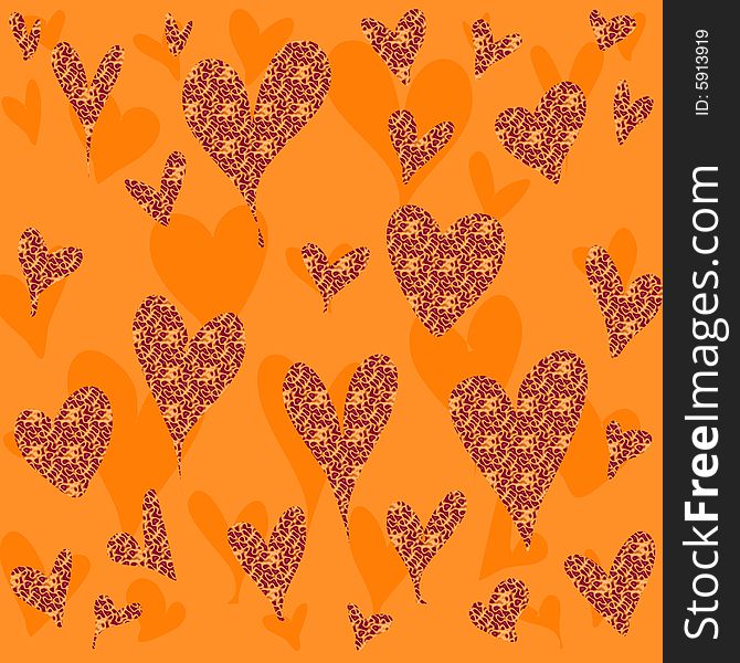 Seamless abstract valentine heart background pattern in orange and red color. Seamless abstract valentine heart background pattern in orange and red color