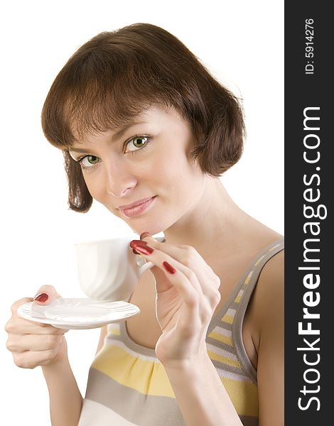 A photo of beautiful woman with morning cup of coffee. A photo of beautiful woman with morning cup of coffee