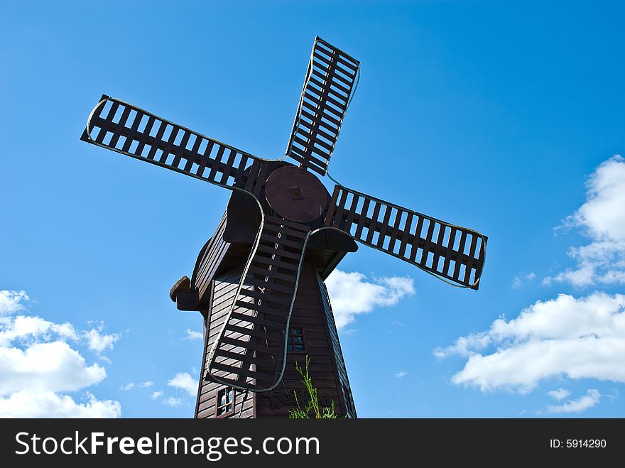 Mill on the sky background by close up