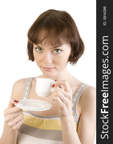 A photo of beautiful woman offering a cup of coffee. A photo of beautiful woman offering a cup of coffee