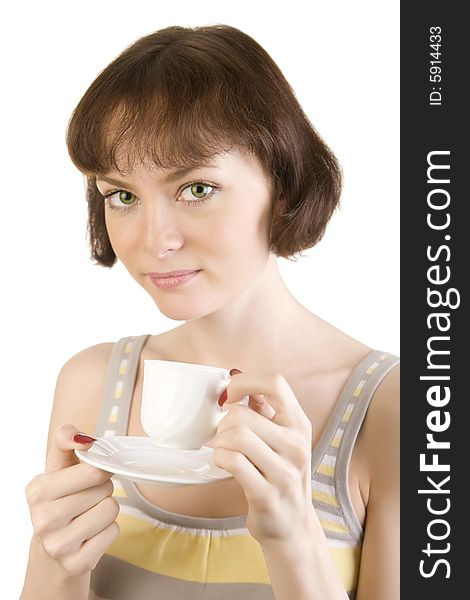 A photo of beautiful woman offering a cup of coffee. A photo of beautiful woman offering a cup of coffee