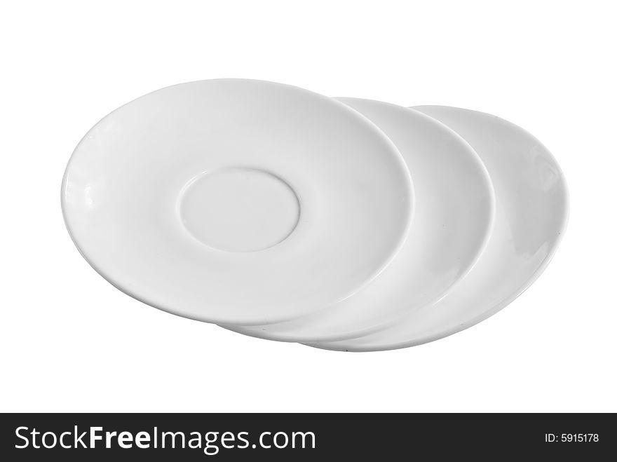 Three empty plates isolated on white background