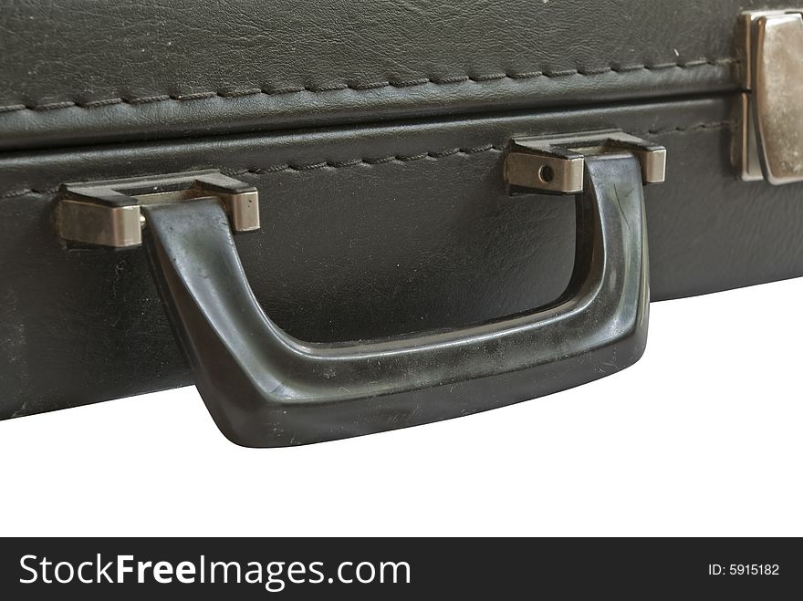 Black closed suitcase isolated on white background