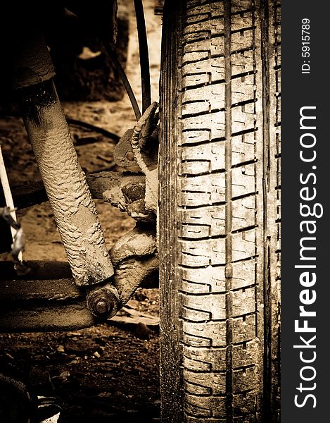 Old car wheel close-up