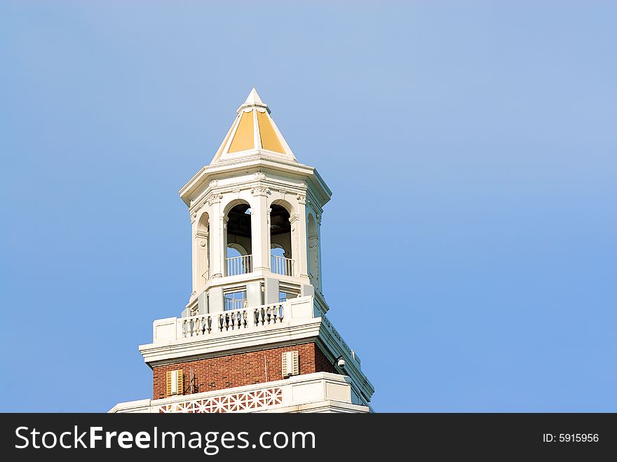 Shot of the top of a steeple with copy space