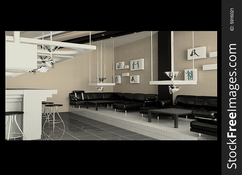 The project of an interior of cafe in black-and-white style