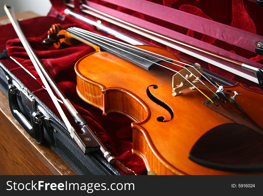 Violin laying in its case