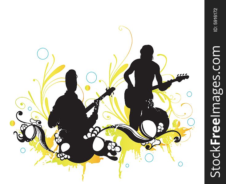 Illustration of a guitarist and a bass player. Illustration of a guitarist and a bass player