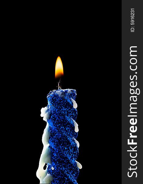 Blue Candle Isolated On Black