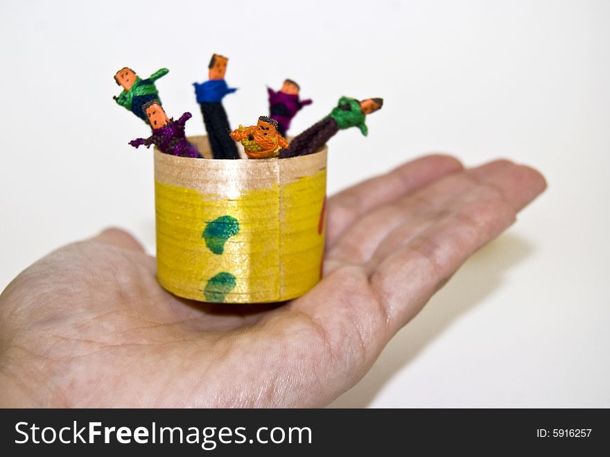 Box of Worry dolls. Handmade craftwork from Guatemala. Box of Worry dolls. Handmade craftwork from Guatemala.