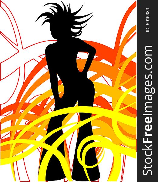 Orange and yellow  with woman silhouette