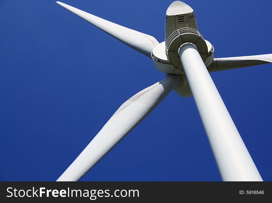 Detail of windturbine before blue sky