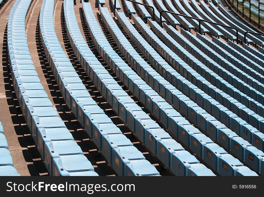 Blue stadium seats in a soccer stadium