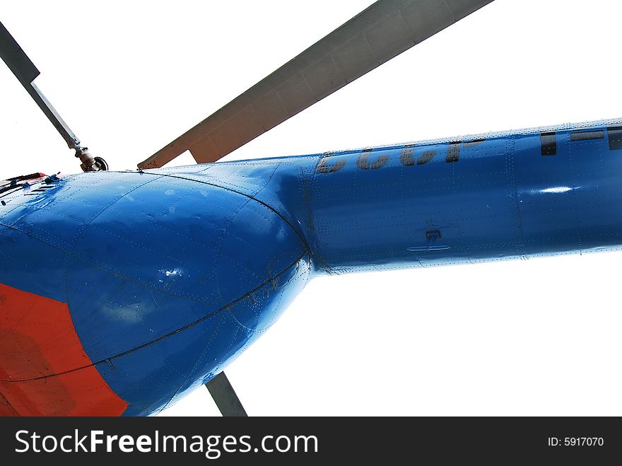 Soviet helicopter MI-4, isolated on a white background. The bottom view.