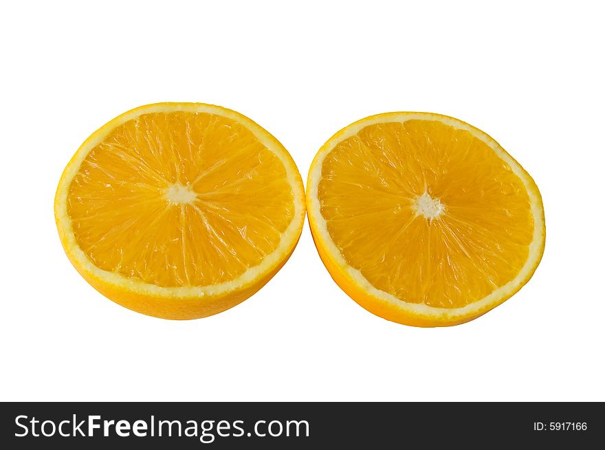 Two half oranges isolated on a white background with clipping path