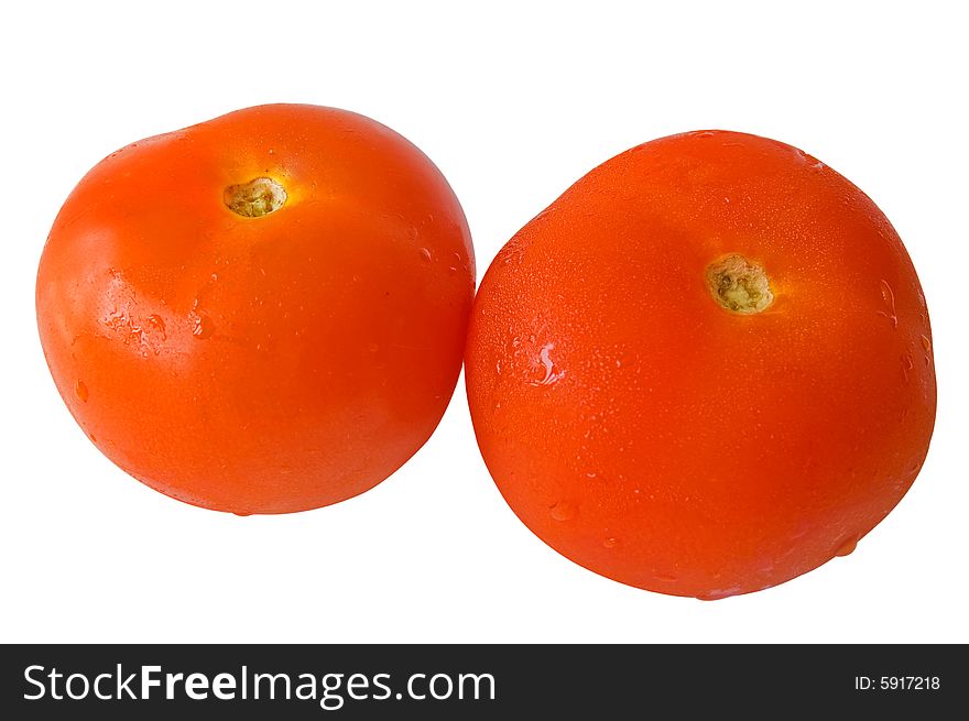 Two tomatoes isolated on a white background  with clipping path