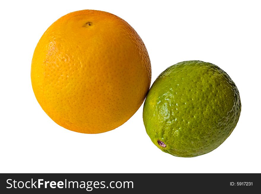 Orange and lemon isolated on a white background  with clipping path