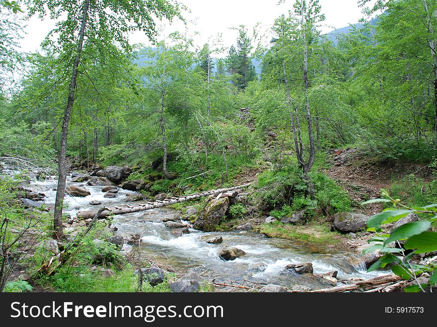 Footbridge and river (Baikal region, Russia)