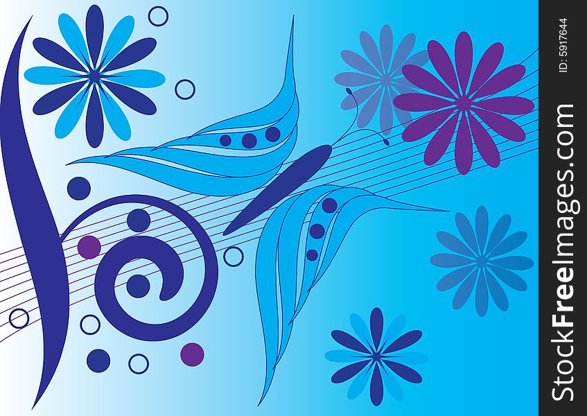 A Blue Butterfly is Featured in an Abstract Floral Illustration.