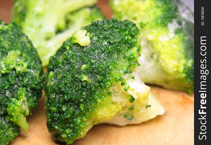 Quick-frozen broccoli with grains of ice. Quick-frozen broccoli with grains of ice