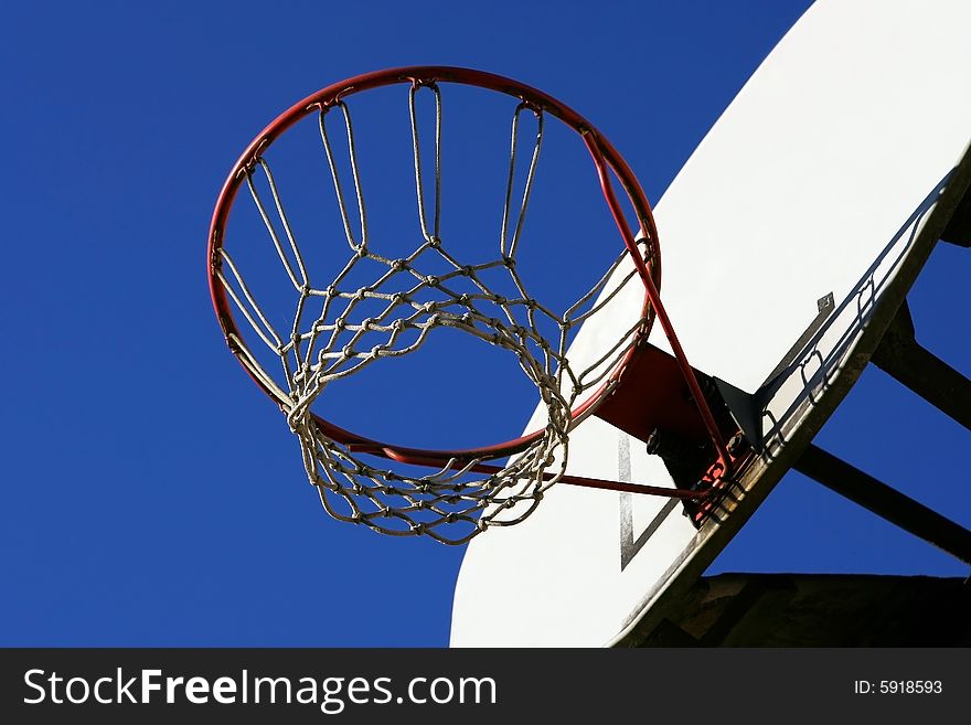 The basket in the blue background,