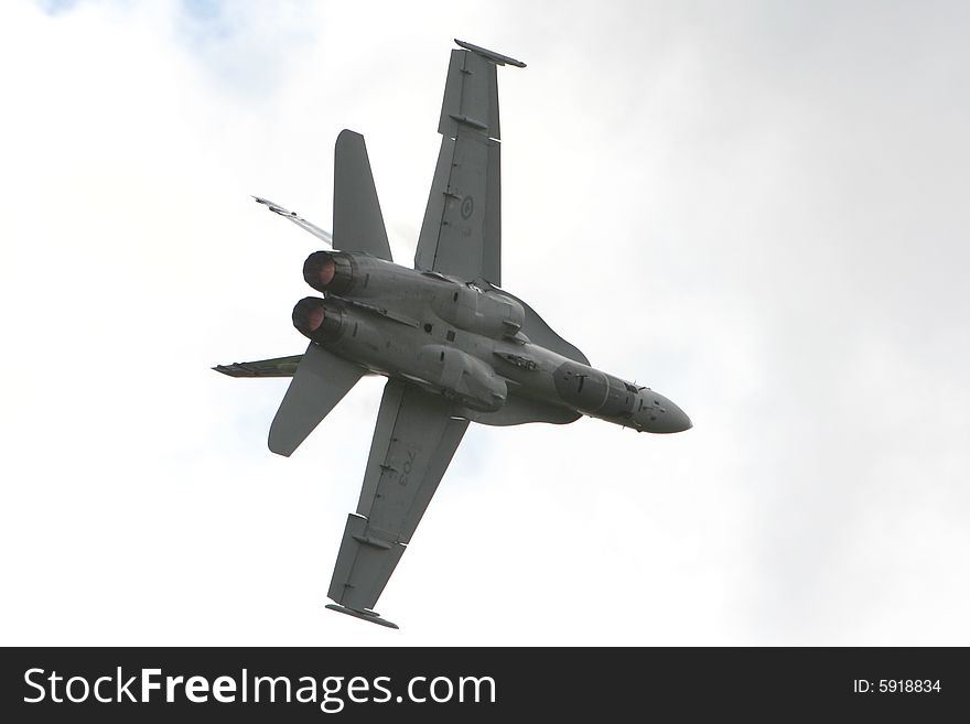 A Canadian F18 Hornet displays at Fairford, UK