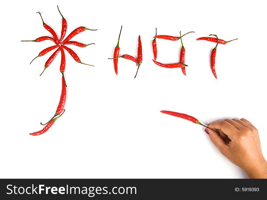 Red hot chili peppers in white background