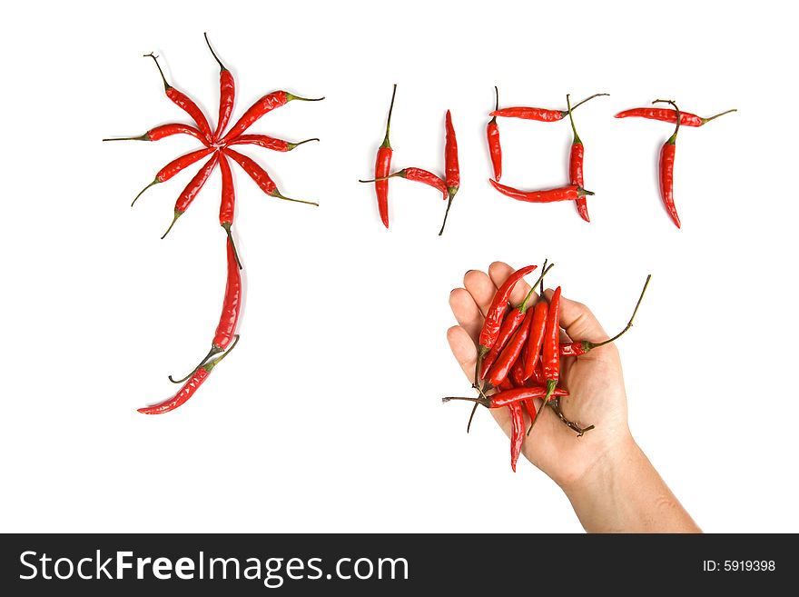 Red hot chili peppers in white background