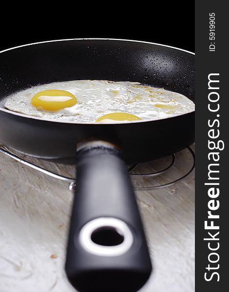 Hot fried eggs on the frying-pan. Narrow depth of field. Hot fried eggs on the frying-pan. Narrow depth of field.