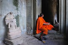 Cambodia Angkor Wat With A Monk Stock Photos Cambodia Angkor Wat With A Monk Stock Photos