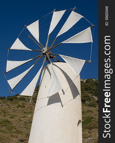 White Windmill in Lassissi Plateau, Crete. White Windmill in Lassissi Plateau, Crete