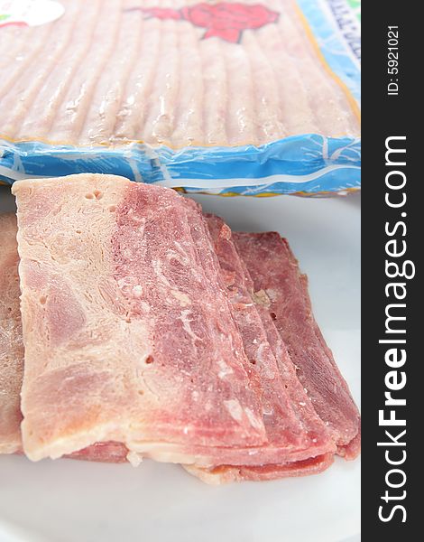 Beef bacon packing at becakground