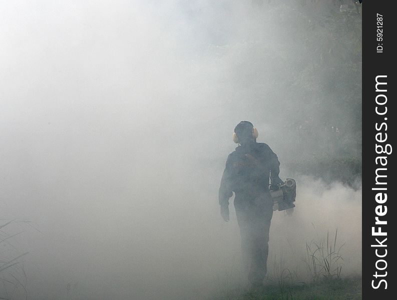 Fogging to prevent spread of dengue fever.