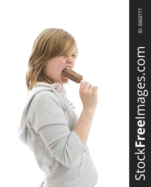 The young beautiful girl with ice-cream isolated on a white background