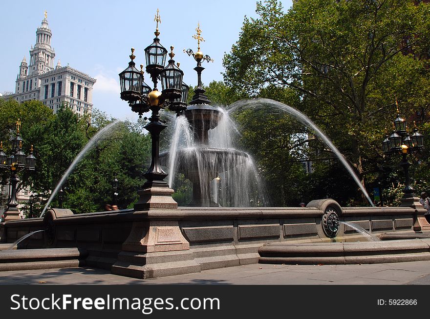 This is a water fountain at a small park in lower Manhattan.