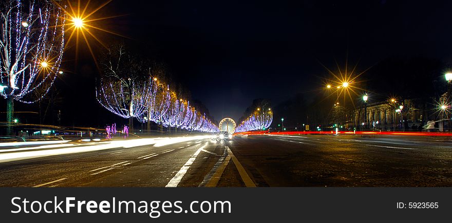 France, Paris: famous place, Champs Elysees Avenue at night during christmas time. France, Paris: famous place, Champs Elysees Avenue at night during christmas time