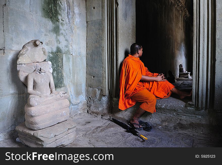 Cambodia Angkor Wat With A Monk